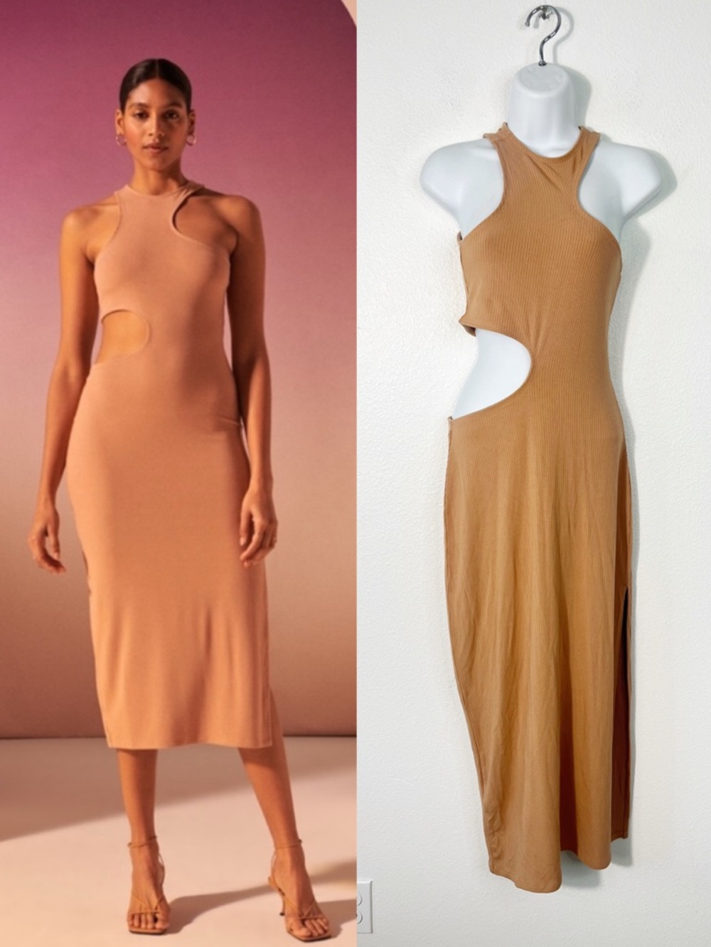 Abercrombie & Fitch Asymmetrical Cutout Knit Ribbed Midi Dress Size XS NEW